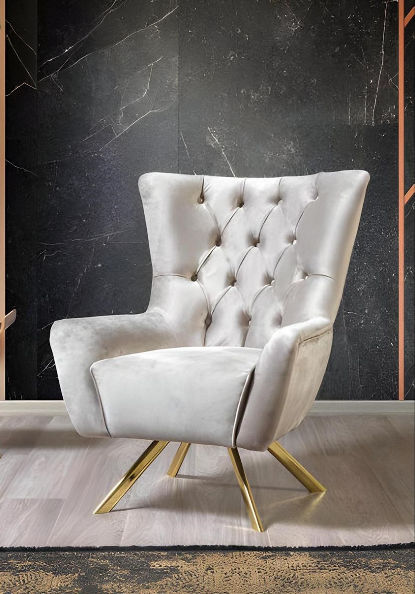 Chesterfield Hellgrau Upholstered Living Room Armchair with Stainless Steel Feet
