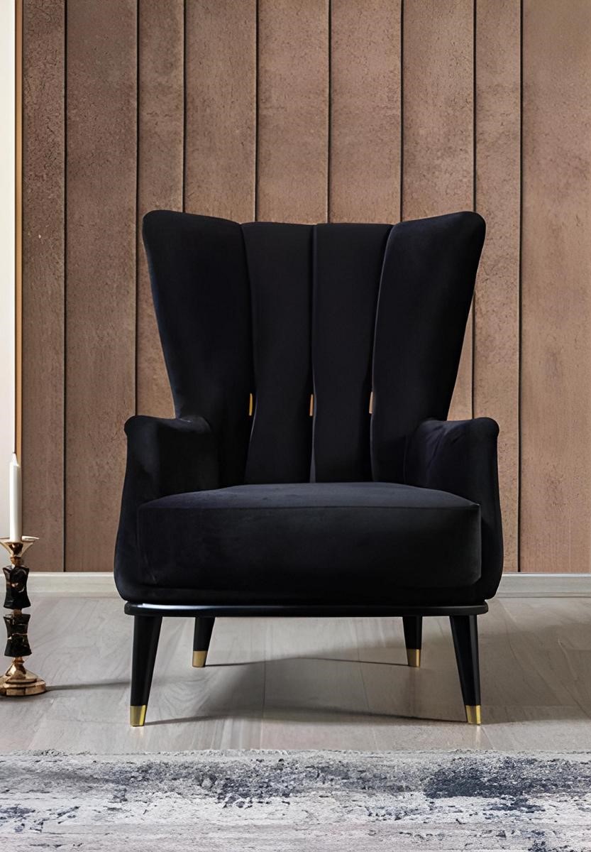 Black textile armchair luxurious single-seater living room upholstery 1-seater