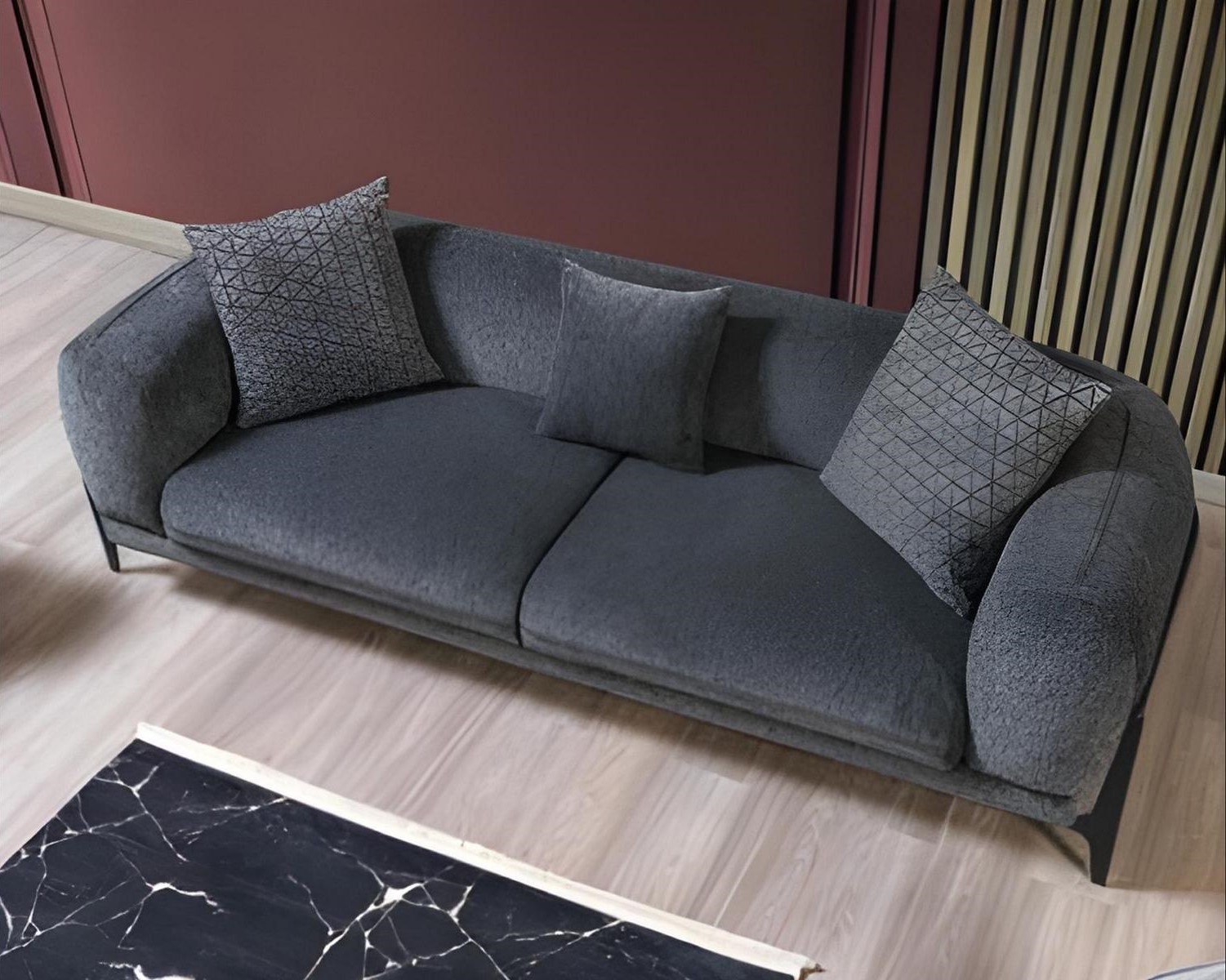 Chic gray three-seater luxurious living room seating furniture fabric sofas