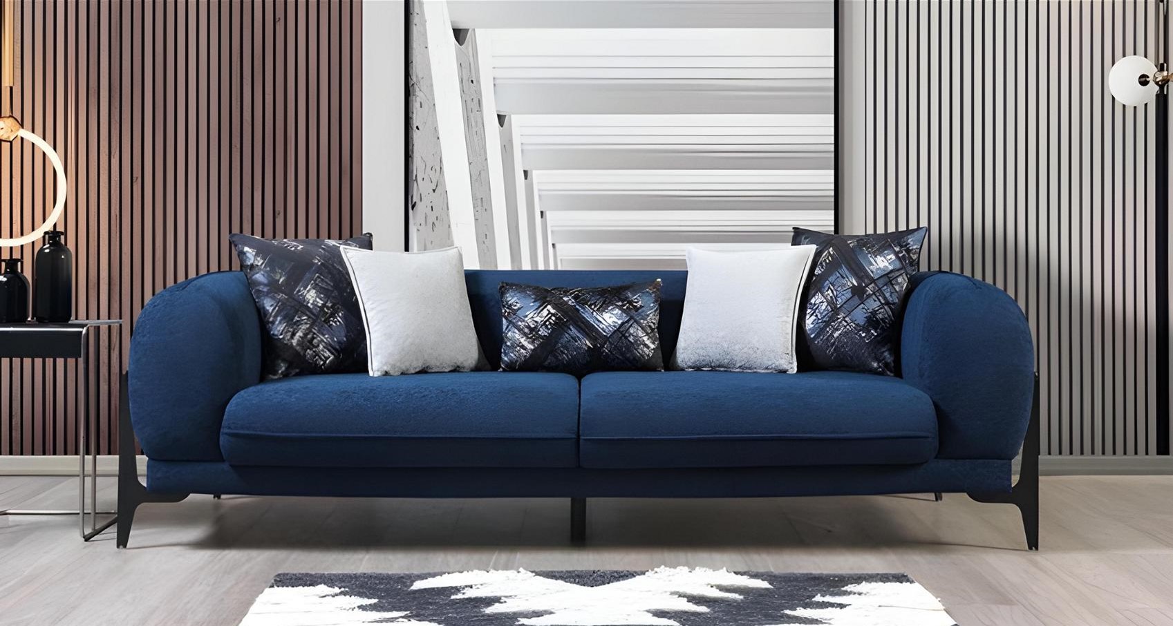 Blue cushion 3-seater reclining sofas designer club couches lounge furniture