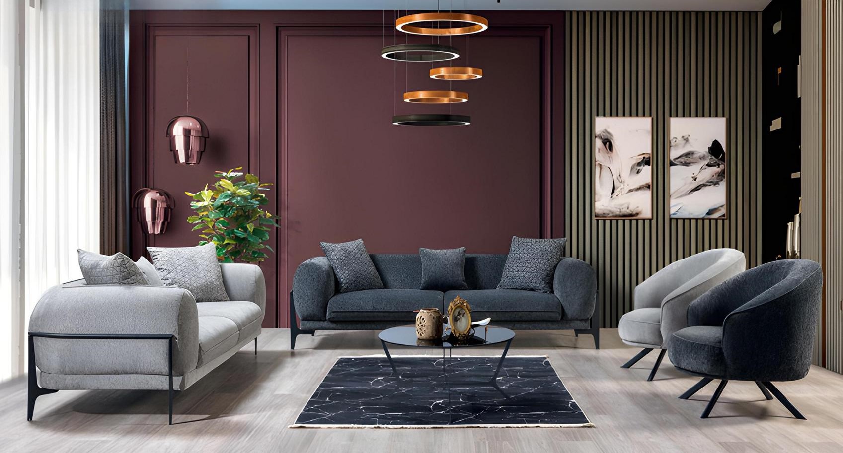 Gray modern sofa set designer 2x 3-seater sofas 2x armchairs