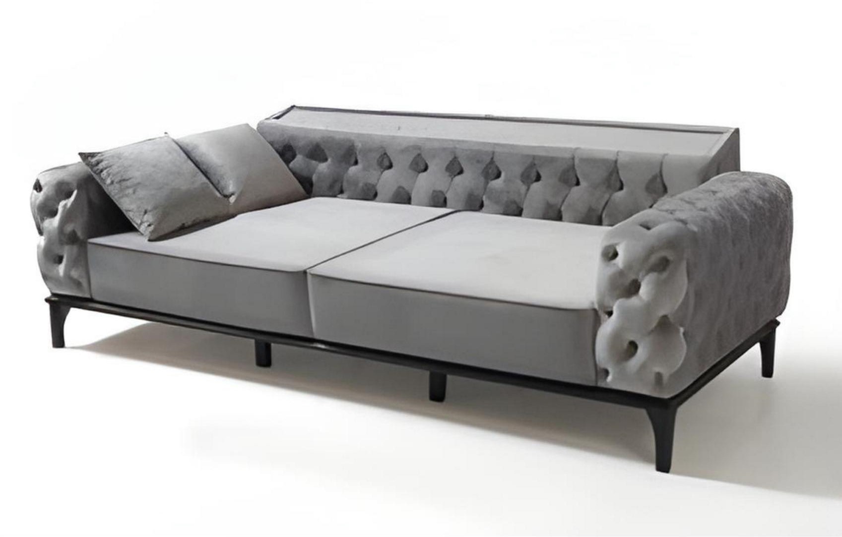 Gray Chesterfield Couch Modern 3-Seater Upholstered Sofa