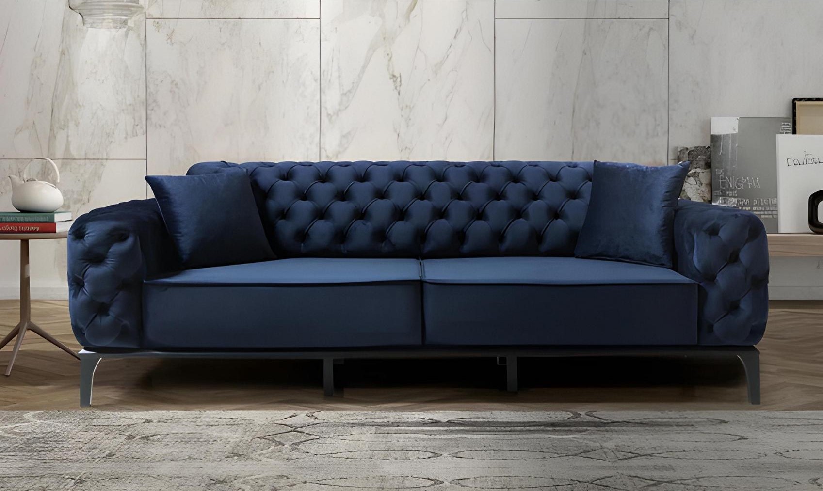 Chesterfield Blue 3-Seater Modern Upholstered Sofa Luxury Elegant Seating Furniture