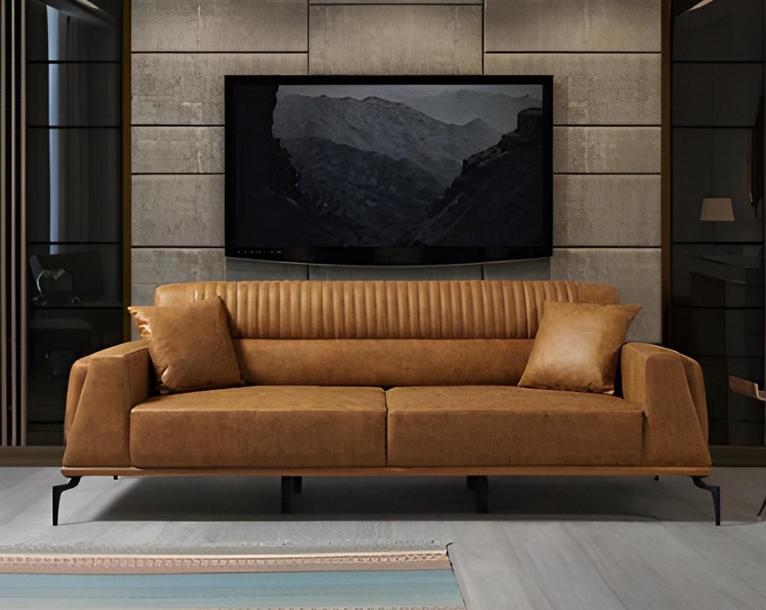 Brown modern leather sofa designer living room three-seater designer furniture