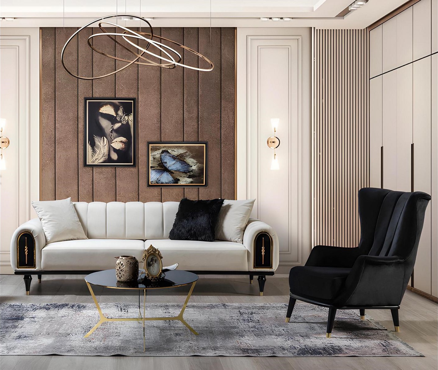 Black-White Couches Luxury Sofa Set Modern 3-Seater Armchair