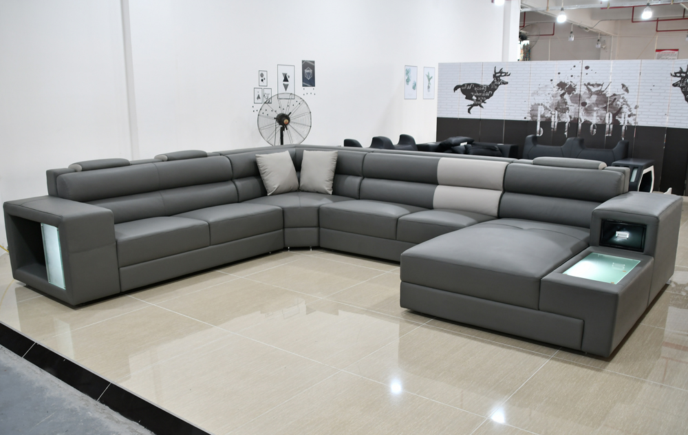 Living area design modern leather sofas gray new U-shape fabric sofa couch