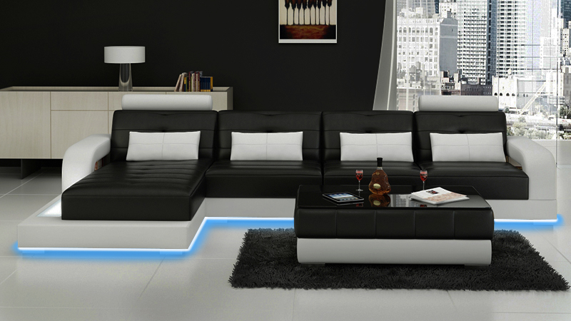 LEATHER SOFA CORNER COUCH USB SOFA SET LIVING LANDSCAPE Custom-made New