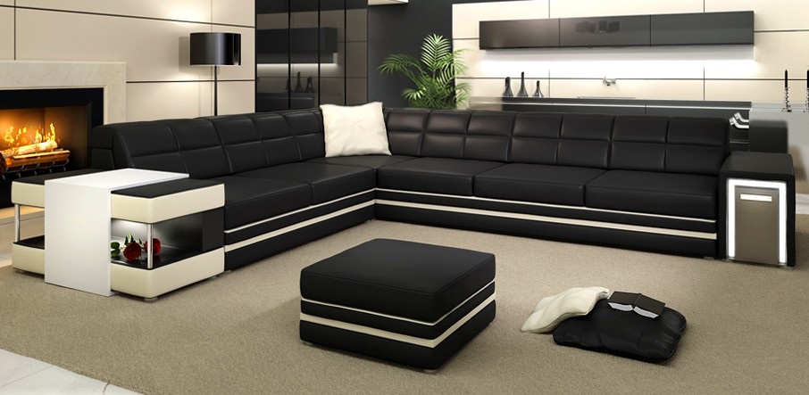 Corner sofa USB upholstered leather living landscape corner set L-shape leather sofa 3026