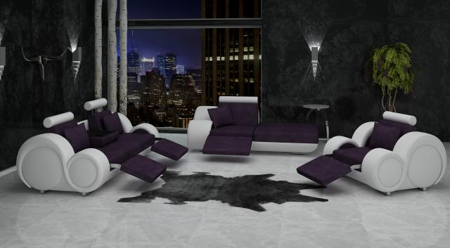 Sofa set leather & textile fabric + USB, sofa set 3 + chaise + 1 living landscape