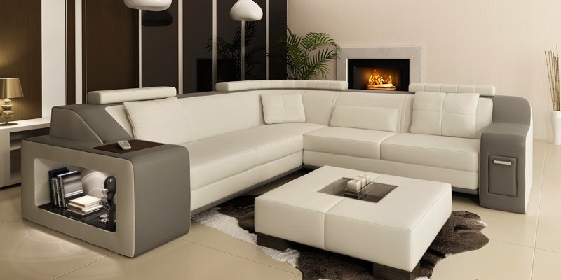 Corner sofa leather textile sofa with USB upholstery living landscape L set seating Isching