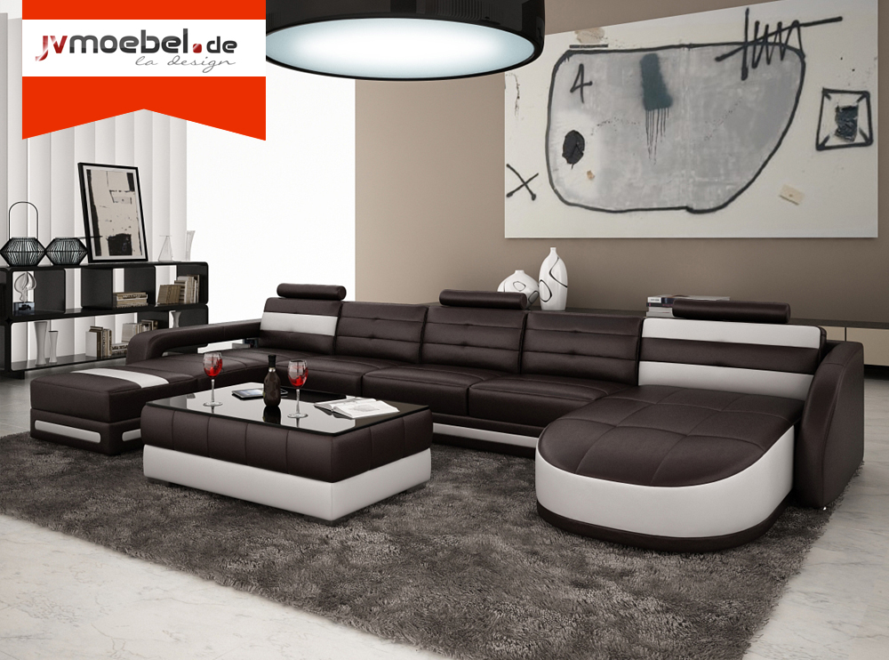 LEATHER SOFA CORNER SOFA with USB DESIGNER PISA LIVING LANDSCAPE COUCH SOFA U SHAPE COLO 3
