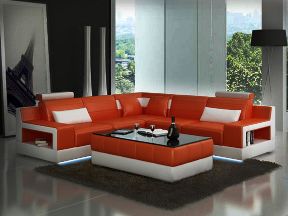 CORNER SOFA + USB DESIGN LEATHER SOFA BED FUNCTION SET LIVING LANDSCAPE UPHOLSTERY NEW