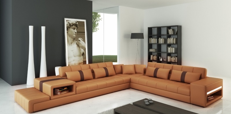 Leather sectional sofa + USB upholstered set corner sofa designer sofas Peterson