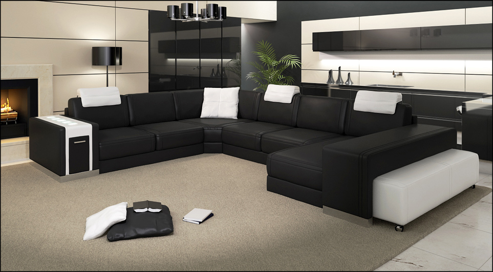 Corner sofa with USB couch, upholstered, XXL big corner sofa, leather sofa, design.