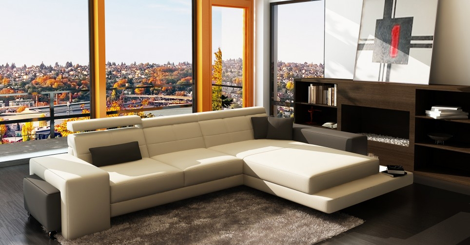 Corner sofa + USB upholstered sofa living area seating corner set leather textile Geroda
