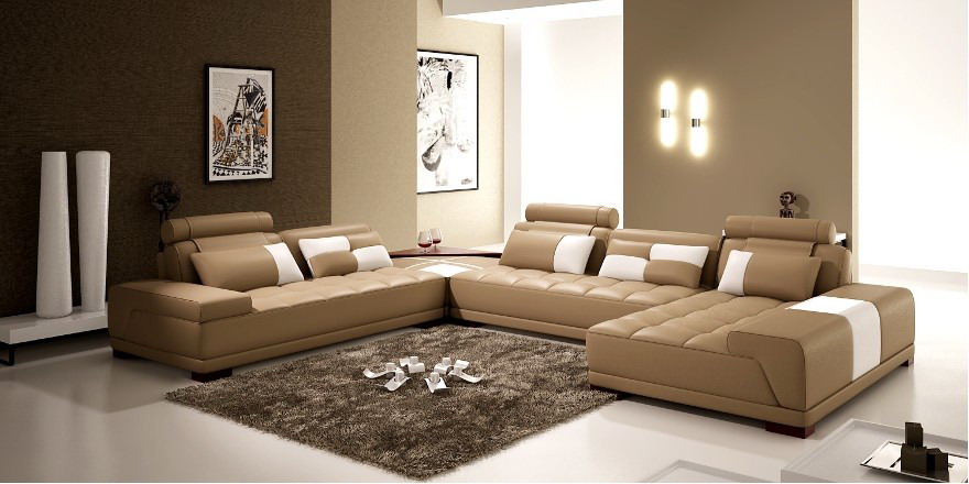 Leather sofa with USB, upholstered seat, corner living landscape, couch corner set PH376