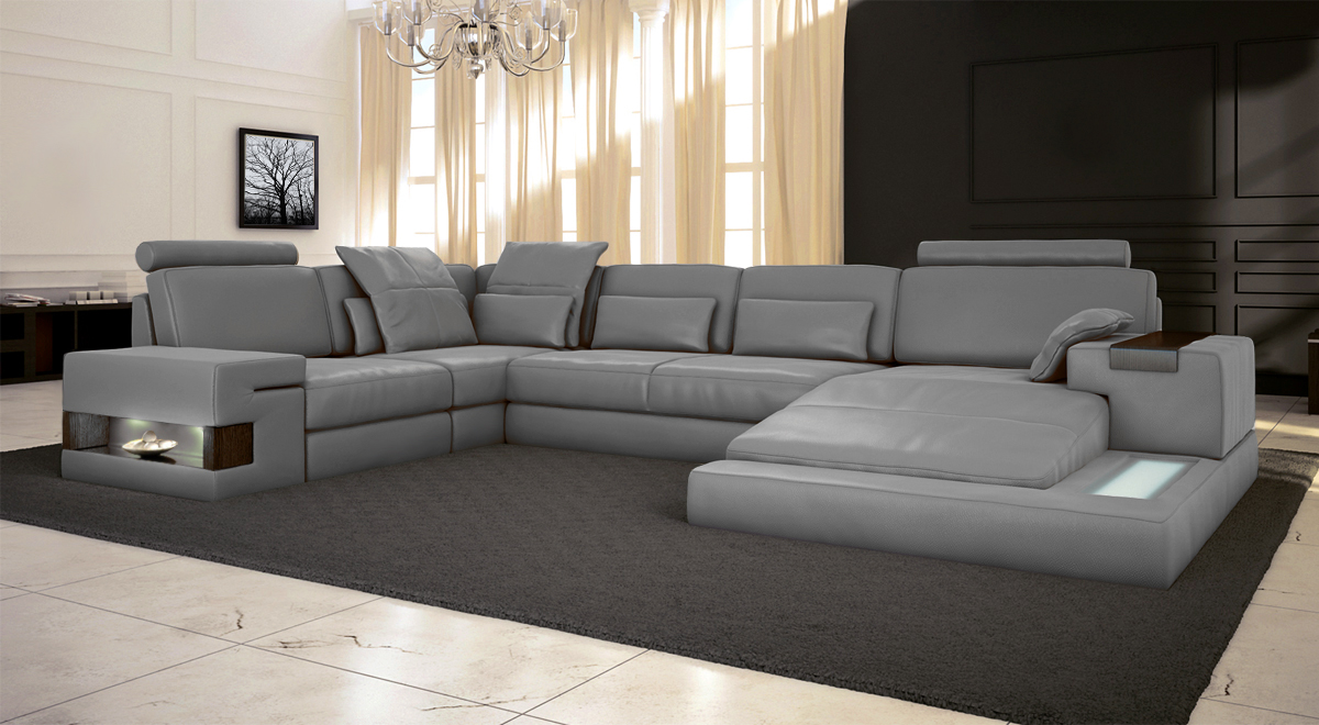 Leather Design Sofa Couch Upholstered Corner Sofa Set Living Landscape Corner Sofa with USB