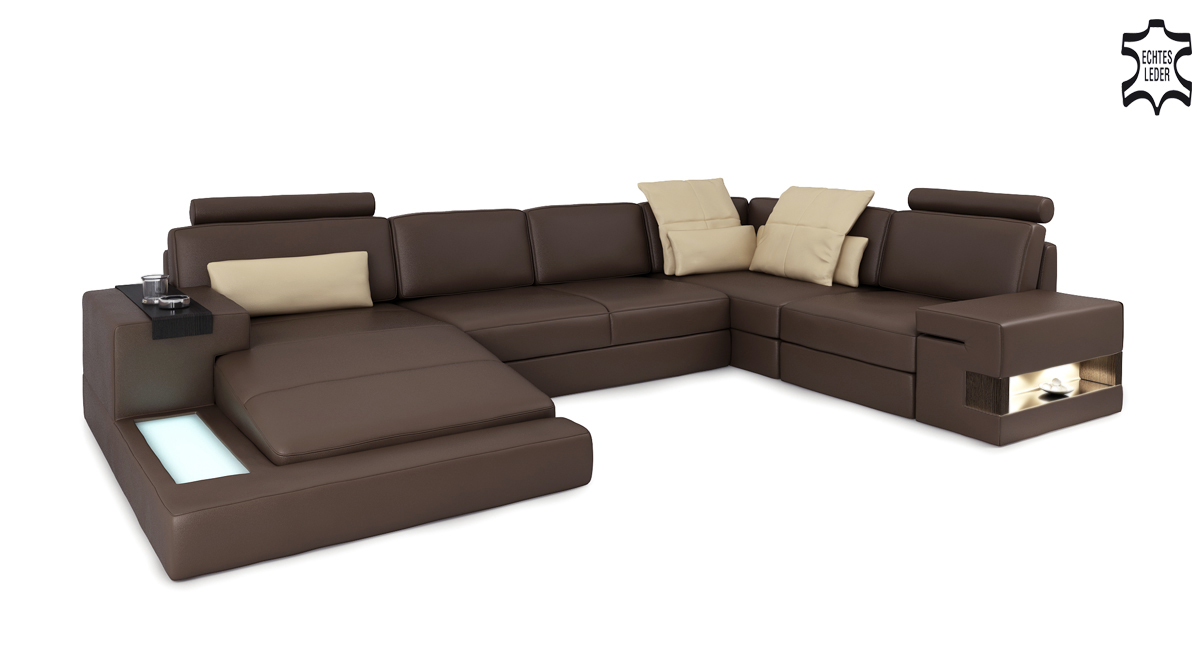 Leather sofa LED + USB corner sofa couch upholstery Bellini Big living area sofas