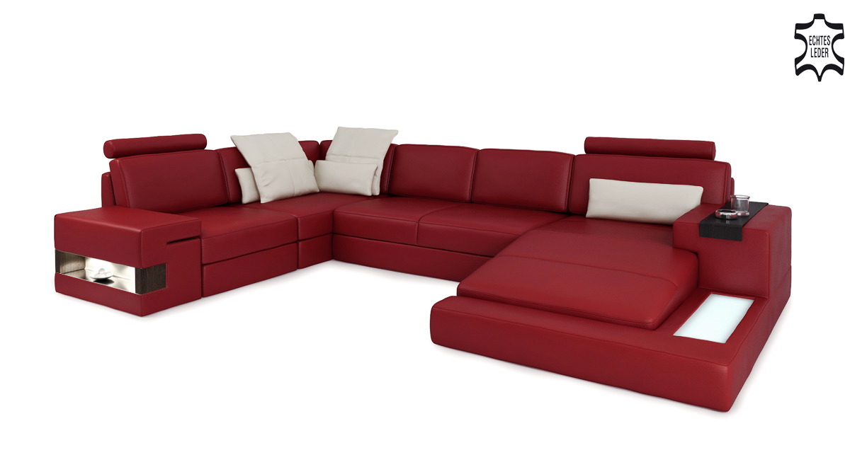 Corner sofa with USB & LED living area sofa upholstered couch set U-shaped leather