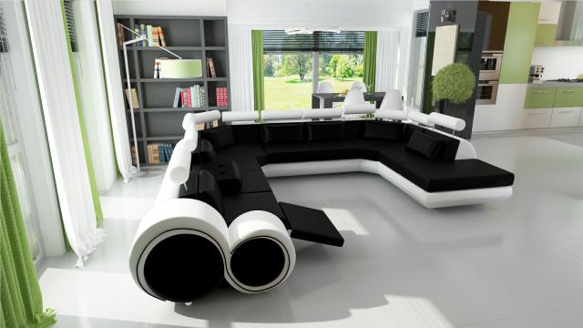 Leather sofa with USB corner couch seating cushion set living landscape U shape XXL