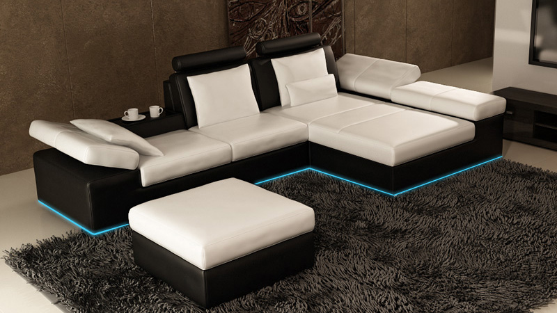 Leather sofa with USB, living landscape corner sofa set, modern design sofa K5014C.