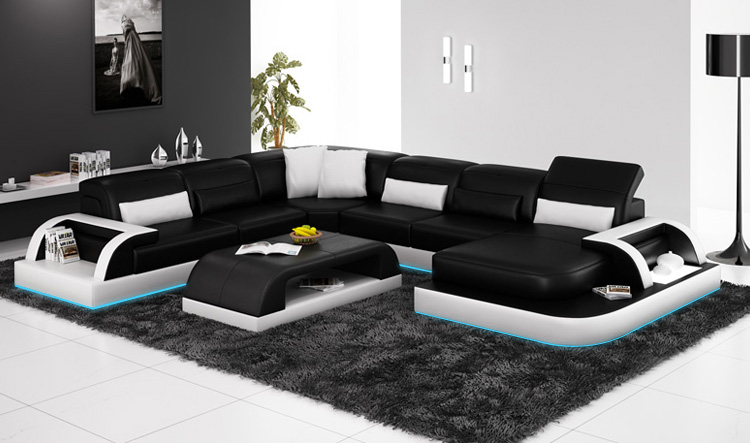 Sofa Corner Sofa Design Living Area Black Upholstered Seating Set Leather Sofa USB