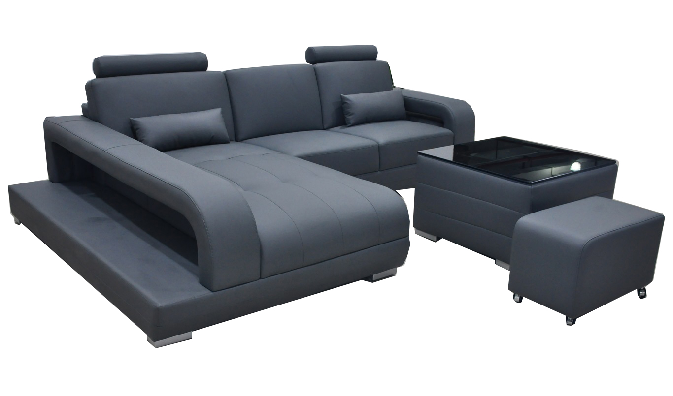 XXL Leather Couch Living Room Set Modern Design Sofa L-Shape with USB Table