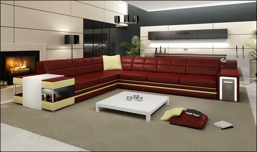 Designer corner sofa with USB leather sofa upholstered seat corner set couch PH3026