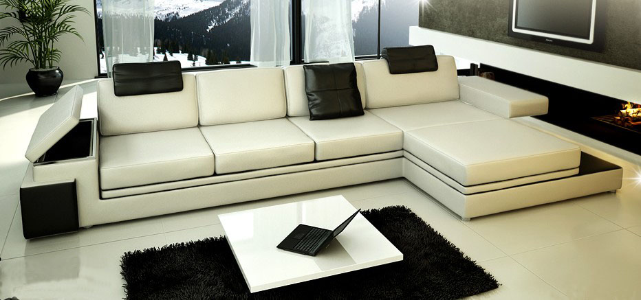 Corner sofa with USB Couch Sofa Living Landscape Seating Corner Set Leather Textile PHM88