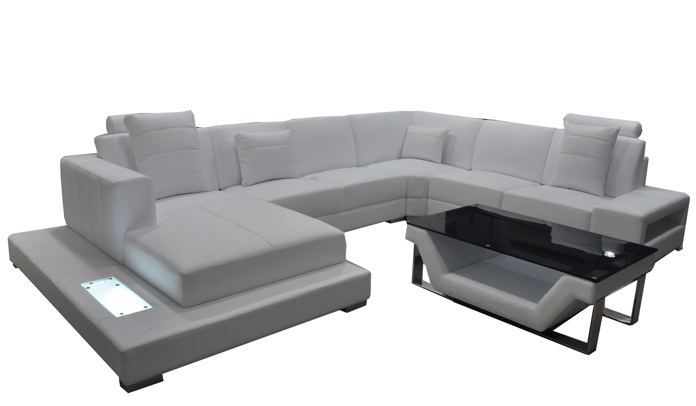 Corner Leather Sofa White USB Couch Upholstery Corner Seat Set Living Landscape Design