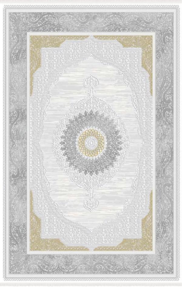 Synthetic fiber carpet living room rug border ornament gold gray 160 x 230