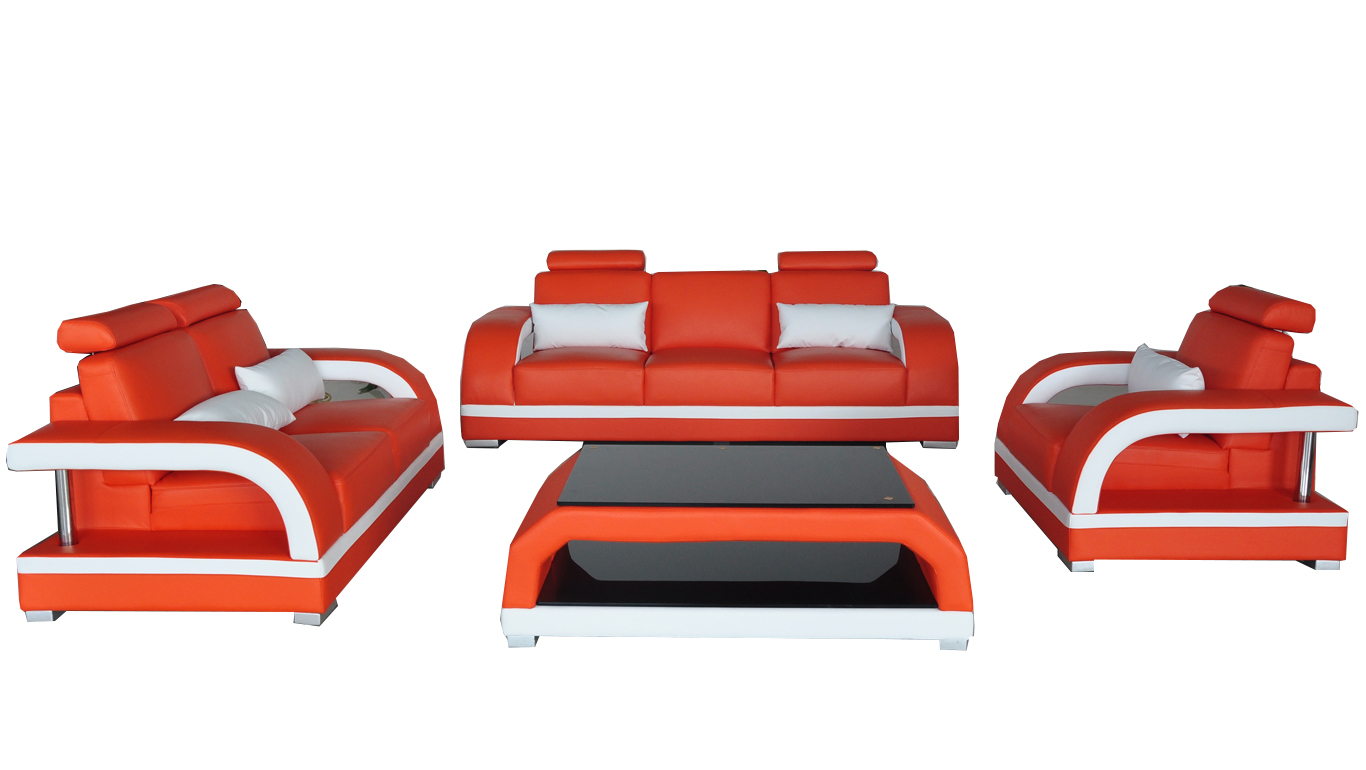 Sofa Couch Leather Upholstered Seat Couch Set 3+2+1 USB + Table Set Design Sofa