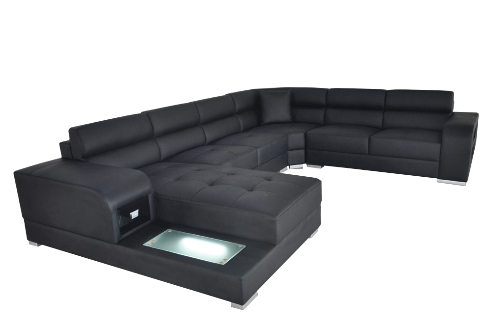 Leather sofa living landscape design set modern corner sofa U-shape with USB
