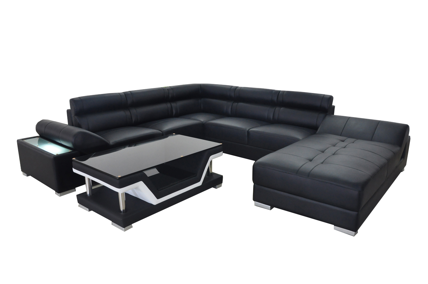Design leather living room corner sofa modern set couch corner new gray USB