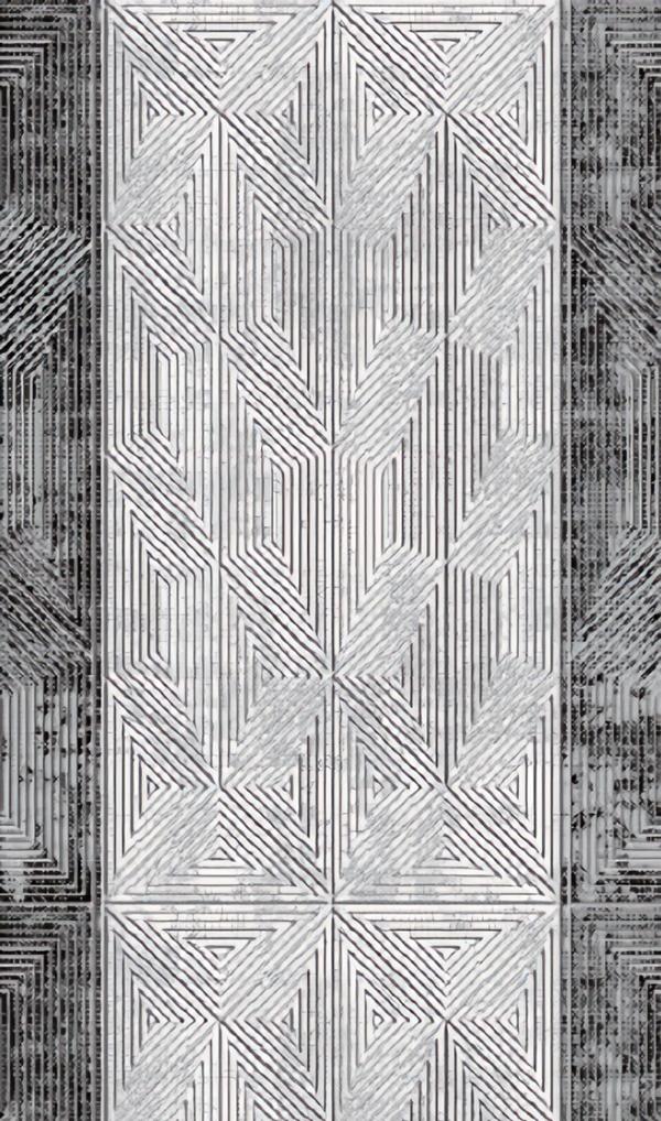 Geometric pattern design rug short pile hallway foyer gray black rugs