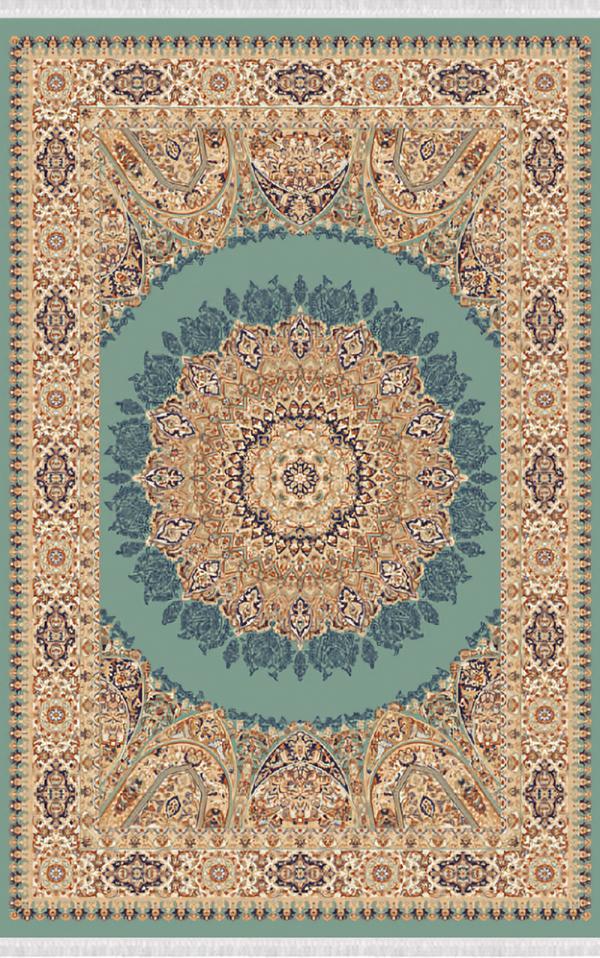 Oriental carpet rug border ornament short pile vintage seladon green 150x233.