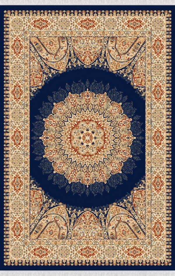 Vintage Short Pile Carpet Border Ornament Living Room Carpet Blue Beige