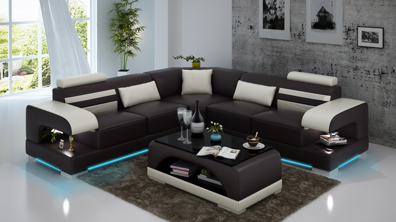 Leather Soft Couch Living Room Sectional Corner Sofa Corner Set Modern Design Sofa USB