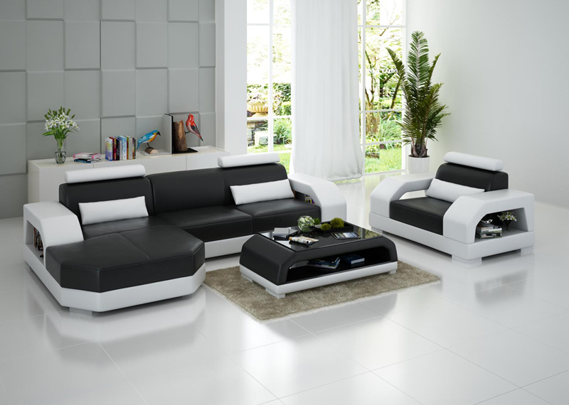 Leather sofa couch residential landscape corner sofa + armchair set modern design LED USB