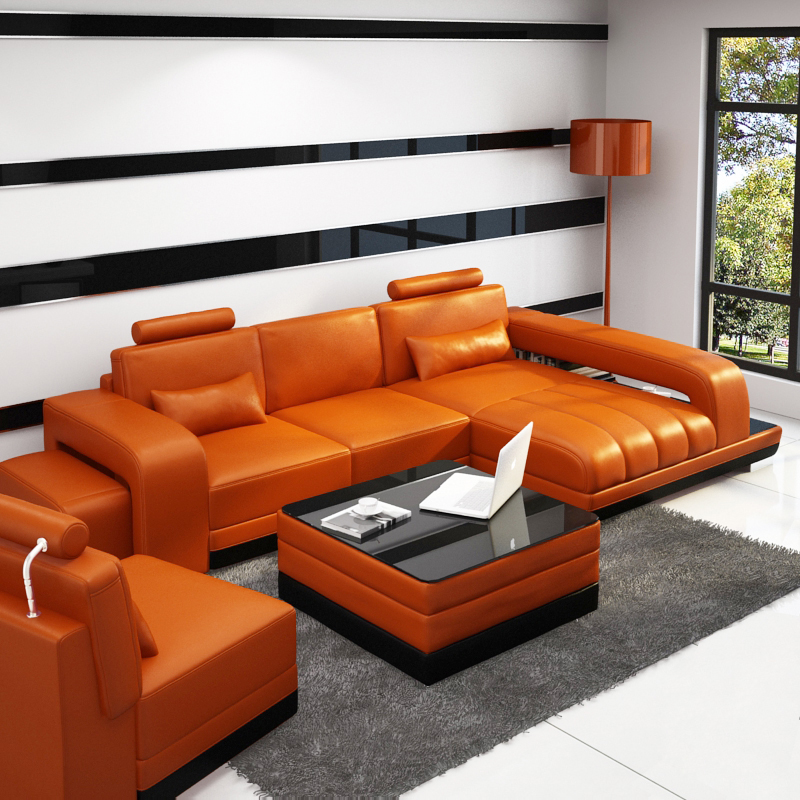 Leather sofa couch living landscape corner sofa corner set design sofa USB orange new