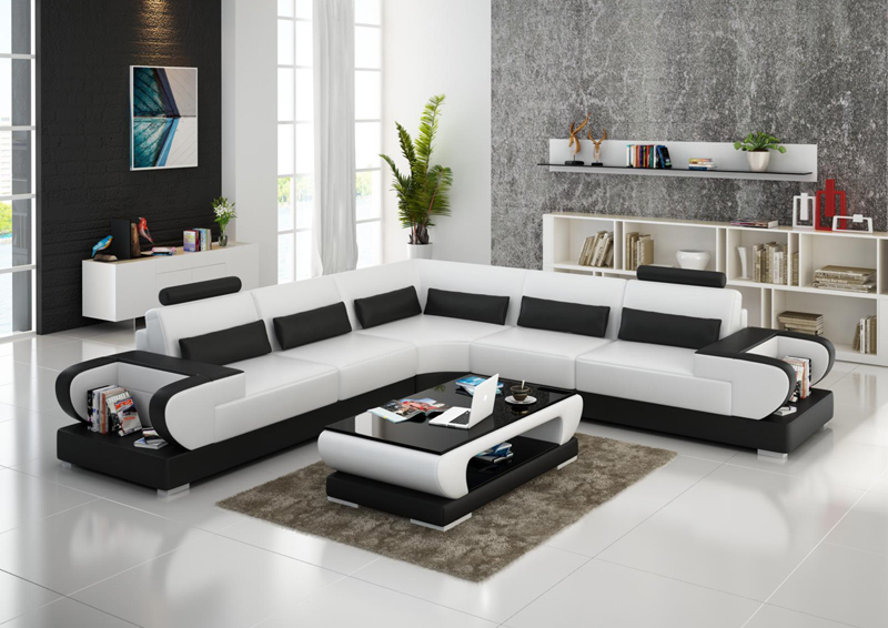 Leather sofa couch living area corner set modern design sofa with USB corner sofa