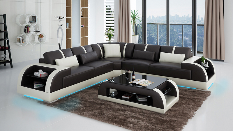 Leather sofa couch living landscape corner sofa corner set modern design LED USB sofa