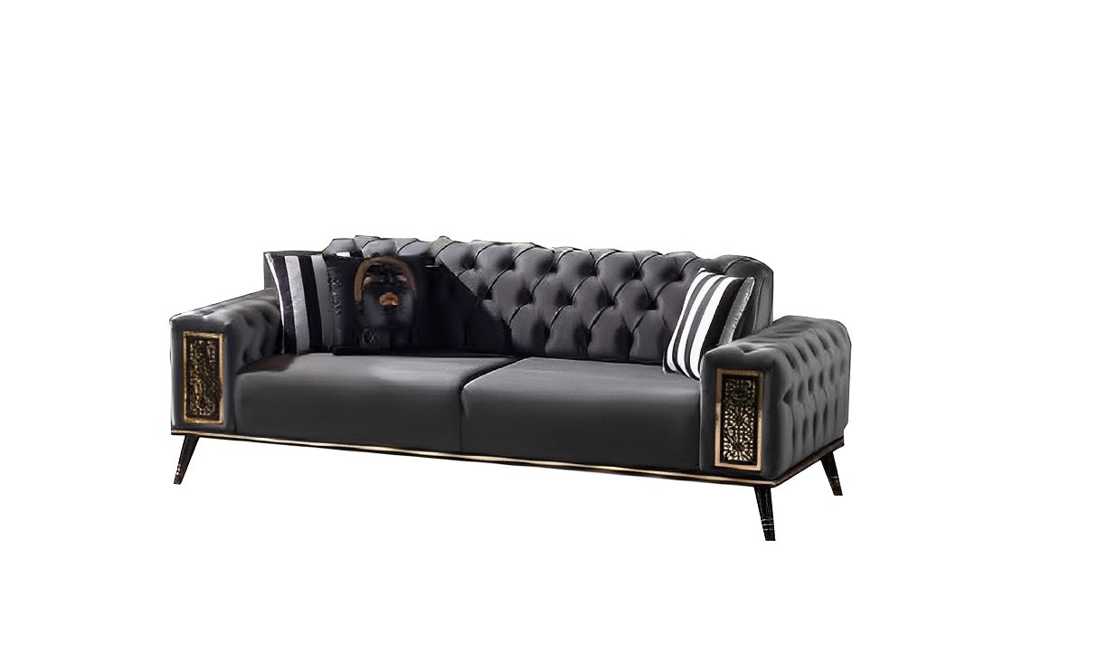 Chesterfield Black-Golden Three-Seater Living Room Luxury 3-Seater Furniture