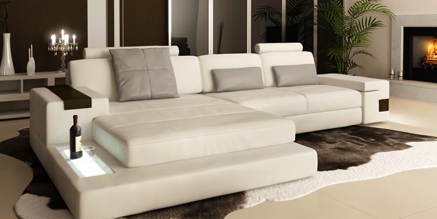 Leather sofa couch upholstery corner set L-shape seating area Bellini textile fabric