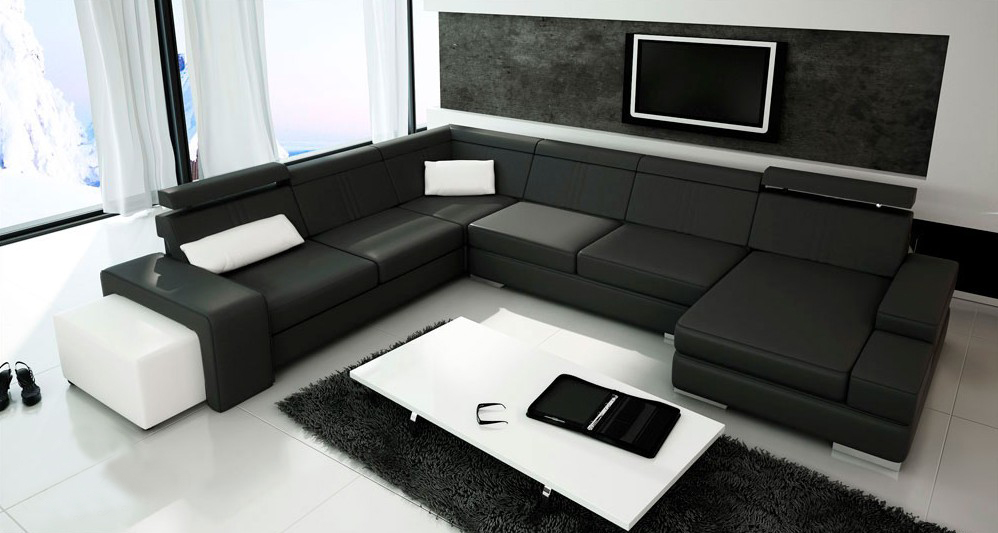 U-shaped sofa couch upholstered living landscape leather corner set XXL corner sofa new