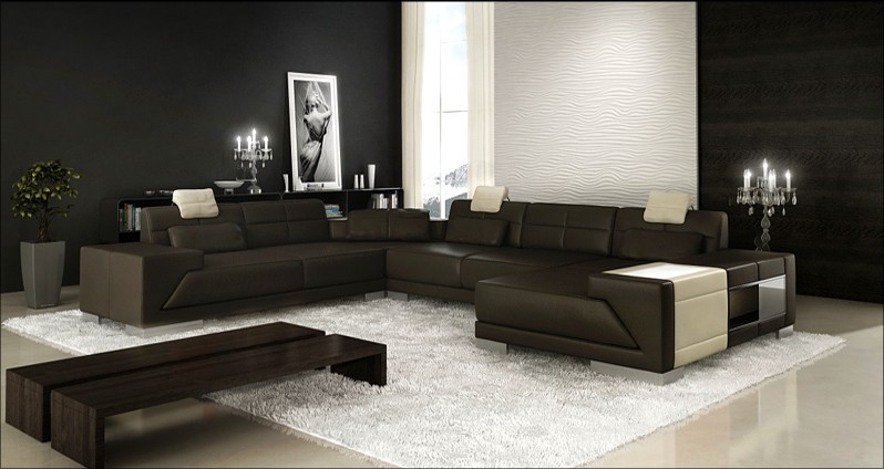 Living Room U-Shaped Corner Sofa Design Sofa Couch Upholstered Set Corner Brown PH3005