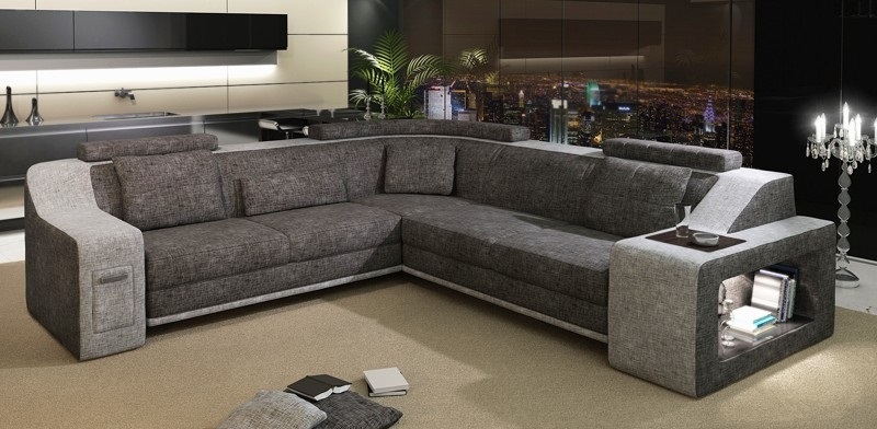 Corner sofa leather textile sofa with USB upholstery living landscape L set seating Isching