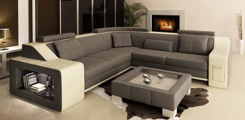 Corner sofa leather textile sofa with USB upholstery living landscape L set seat Isching