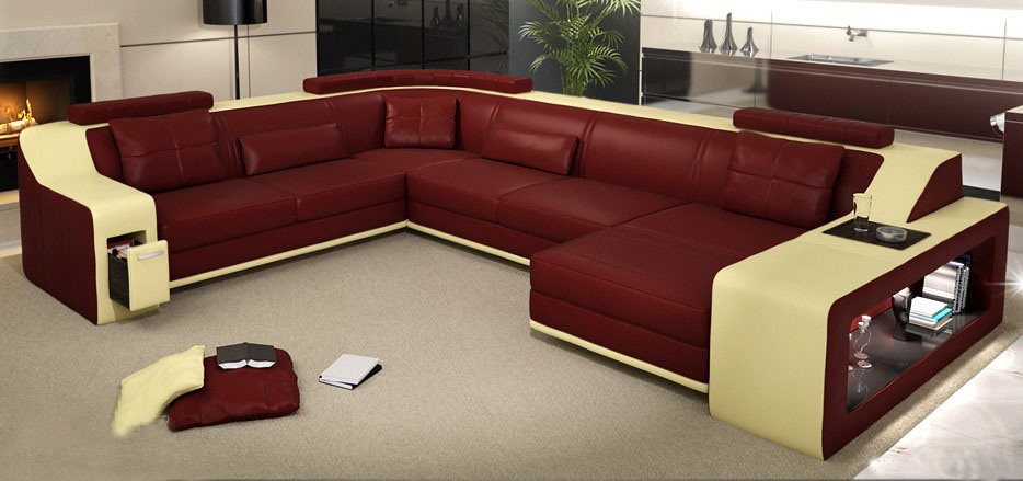 Modern corner sofa couch upholstered leather design sofa set living landscape PH86 red