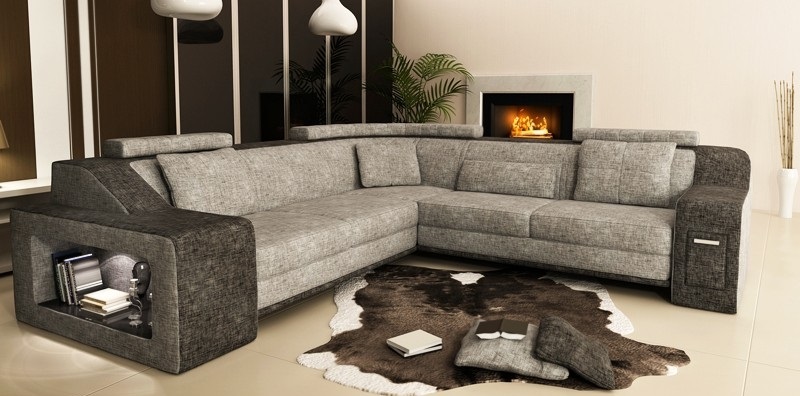 Corner sofa leather textile sofa with USB, upholstered living landscape L set seating Isching